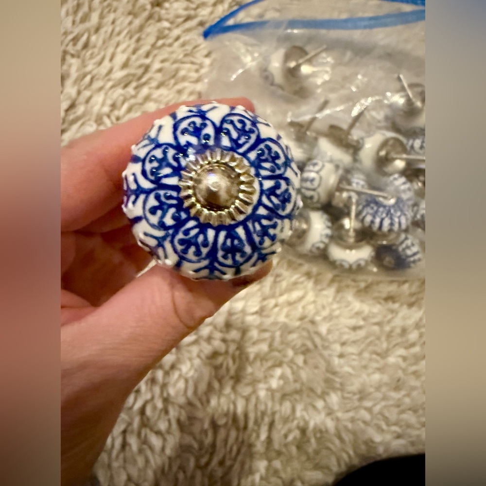 Blue and White Ceramic Knob Set